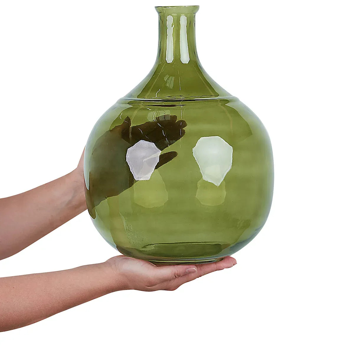 Olive Green Flower Vase Handcrafted Boho Recycled Glass 34cm-Furniture Kingdom